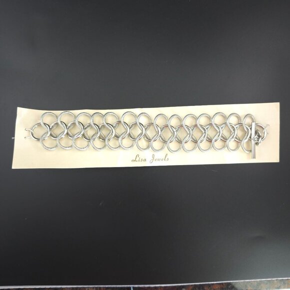 Vintage 80's Lisa Jewels Silver Chain Link Bracelet With Toggle Clasp - Picture 6 of 8